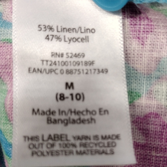 Time and Tru Linen Blend Floral Roll Cuff Button Shirt Womens M Multicolor Boho - Picture 10 of 10